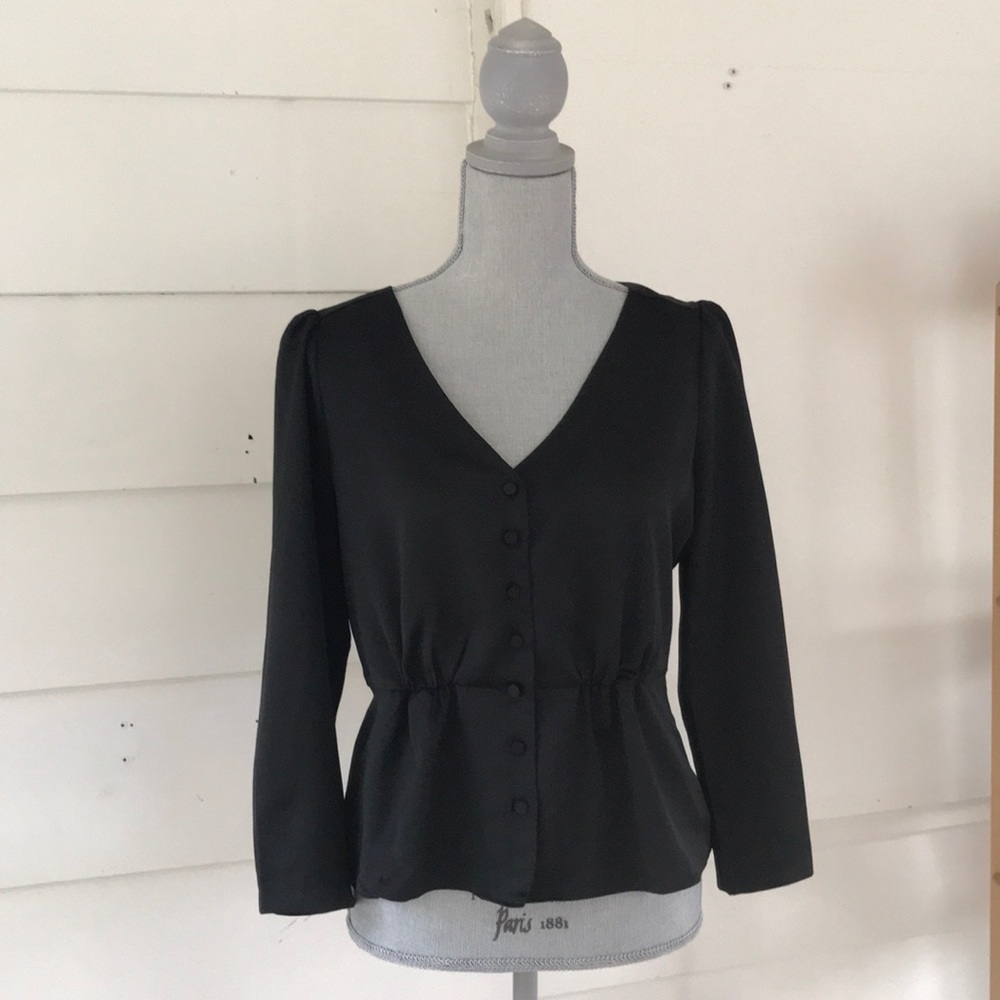 JCrew Petite Black Long Sleeve Peplum Top - Picture 1 of 5